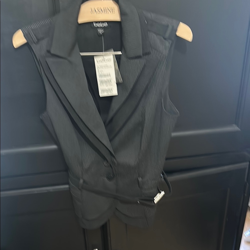 Bebe Black Pinstripe Vest and matching Skirt